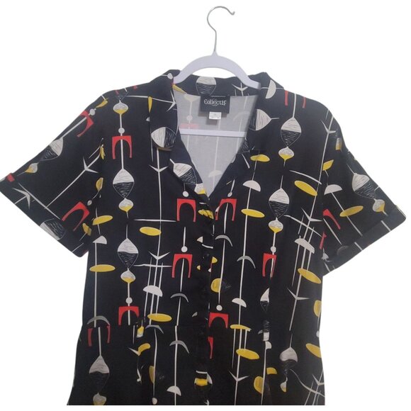 Collectif Caterina Swing Dress Black Mid-Century Atomic 2XL US 14 Rockabilly - Picture 2 of 16